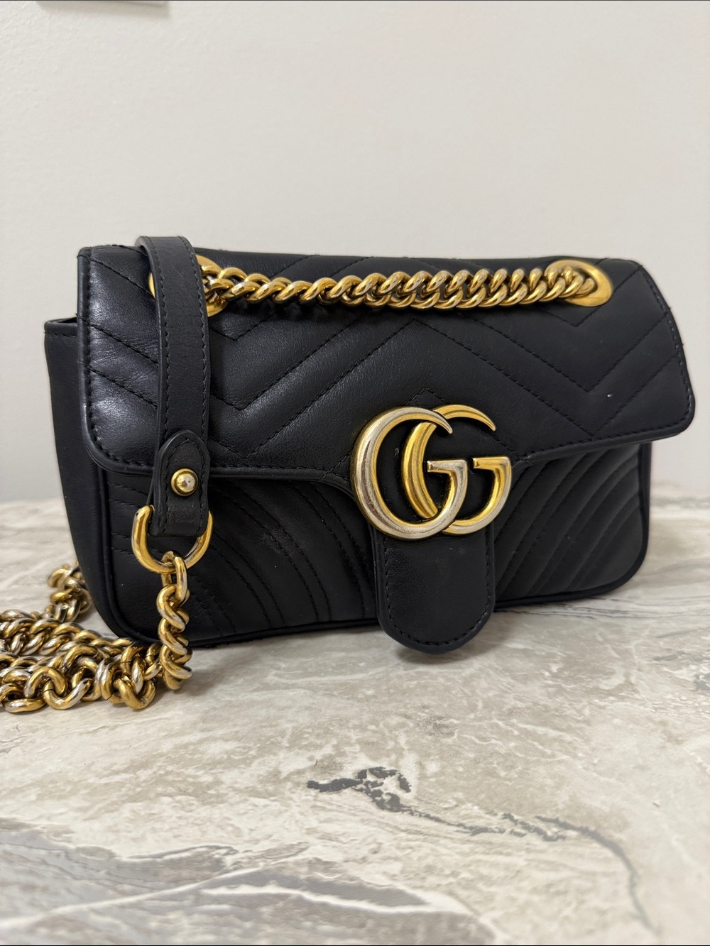 Gucci Black Quilted Leather Crossbody with Gold Double G